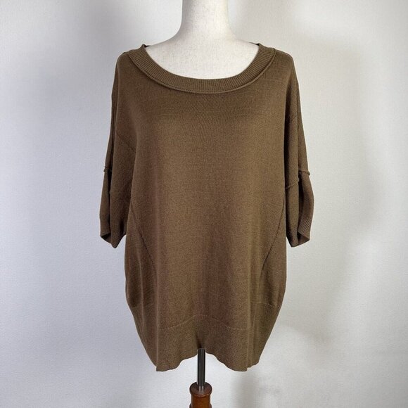 Free People Work From Home Sweater Tee Brown Size XS Minimalist Half Sleeve - Picture 2 of 16